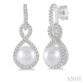 6x6 MM Round Shape Cultured Pearl and 1/4 Ctw Twisted Loop Round Cut Diamond Earring in 10K White Gold